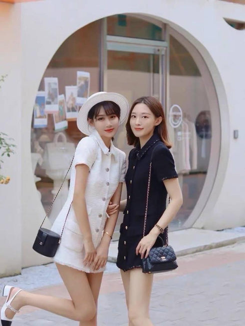 HELLO FASHION Tweed Single Breasted Dress